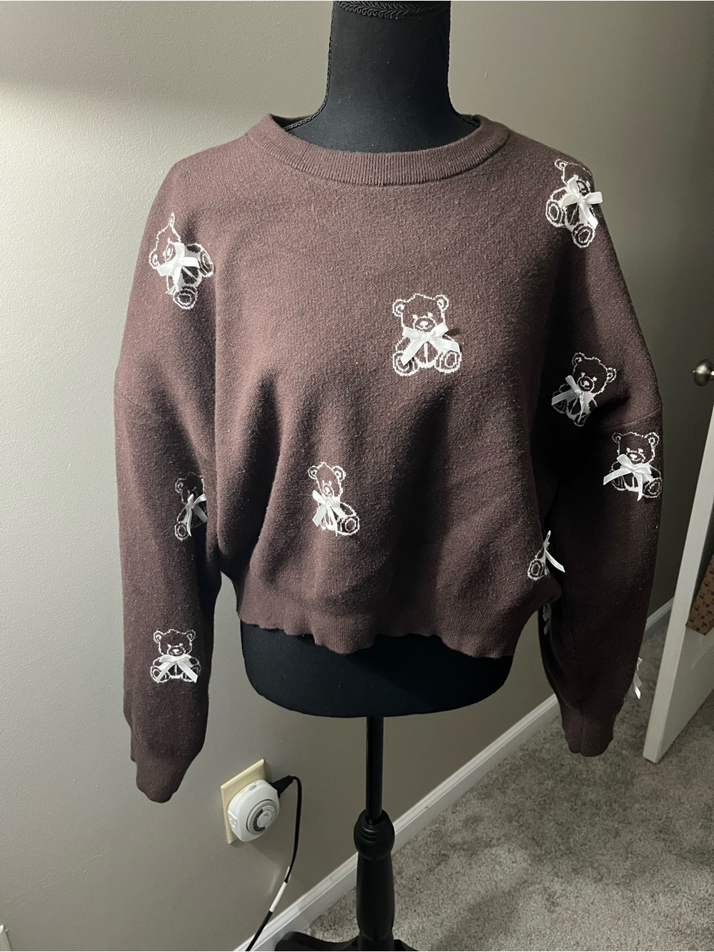 Embroidered Bear Chocolate Crewneck Sweater